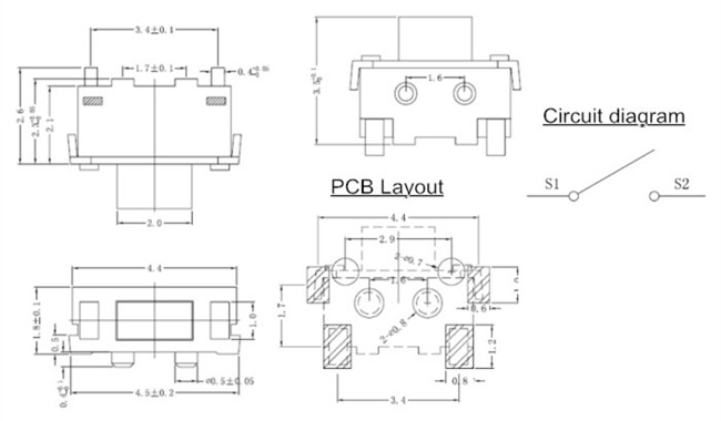 2x4贴片轻触开关 2x4贴片轻触开关