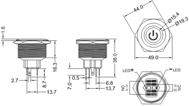 40mm带灯金属按钮 40mm带灯金属按钮